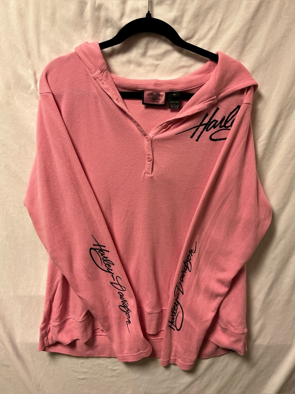 Harley-Davidson Pink Waffle Knit Hooded Top